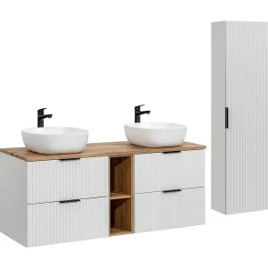 Dubbele wastafel 140cm 2 nissen en sokkel Adriel Wit Dubbele wastafel 140cm 2 nissen en sokkel Adriel Wit