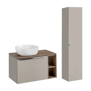 Ensemble enkele wastafel 80cm 2 nissen en kolom Éros Taupe Ensemble enkele wastafel 80cm 2 nissen en kolom Éros Taupe