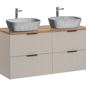 Dubbele wastafel 120cm Adriel Cachemire en Hout met steeneffect