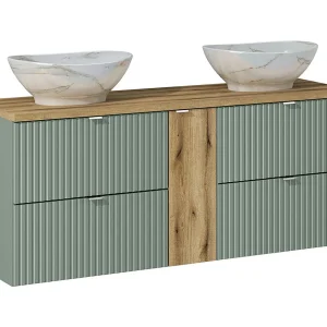 Dubbele wastafel 140cm 4 laden Jade Groen en Hout