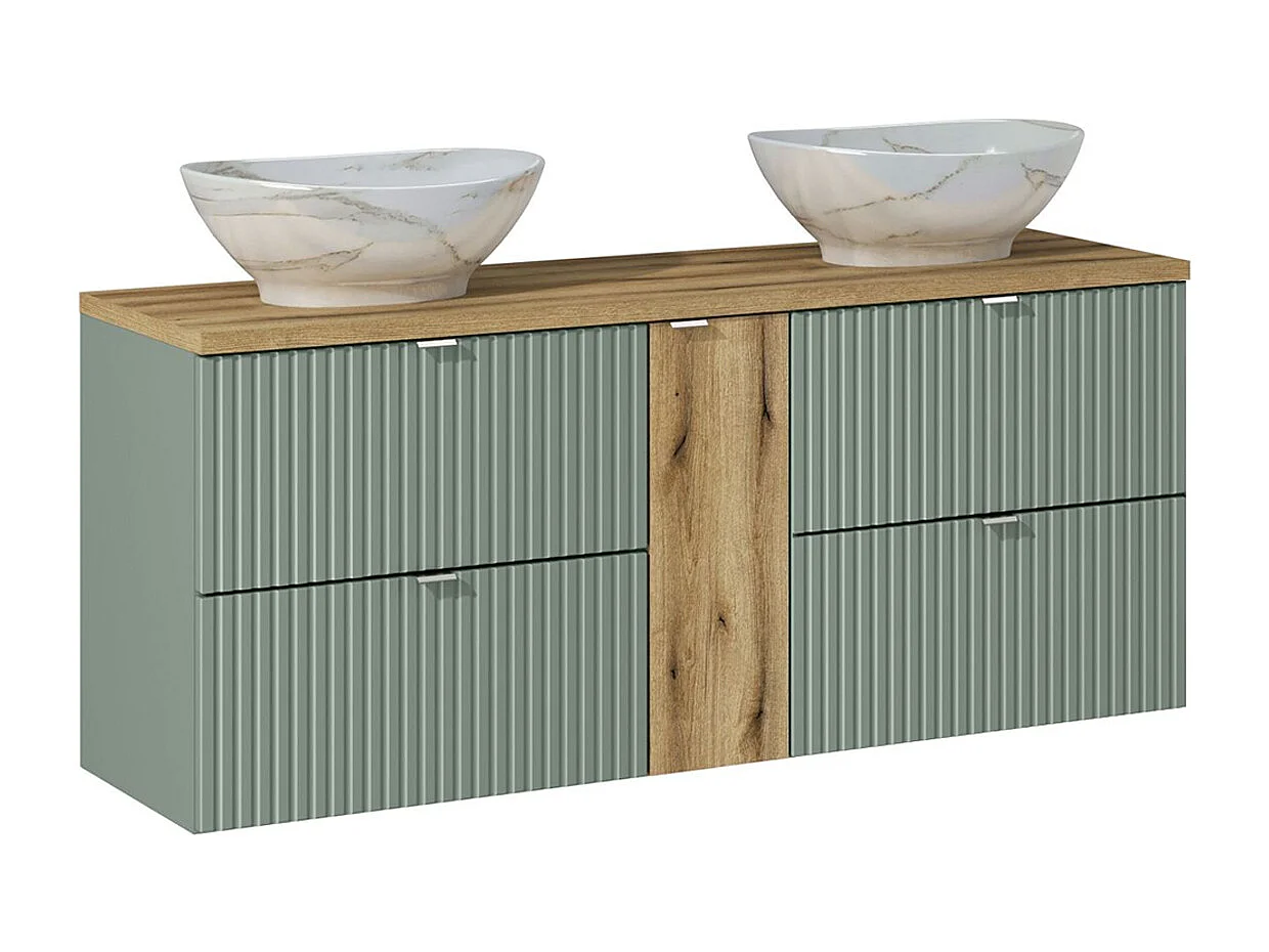 Dubbele wastafel 140cm 4 laden Jade Groen en Hout