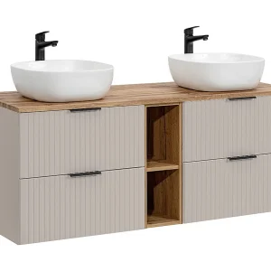 Dubbele wastafel 140cm 2 nissen Adriel Kasjmier en Hout Dubbele wastafel 140cm 2 nissen Adriel Kasjmier en Hout