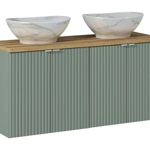 Dubbele wastafel 120cm 4 deuren Jade Groen en Hout