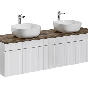 Dubbele wastafel Zelie 160cm wit en hout Dubbele wastafel Zelie 160cm wit en hout