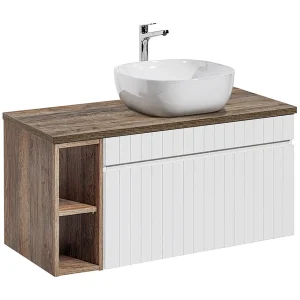 Enkele wastafel 100cm 2 nissen Zelie Wit en Hout Enkele wastafel 100cm 2 nissen Zelie Wit en Hout