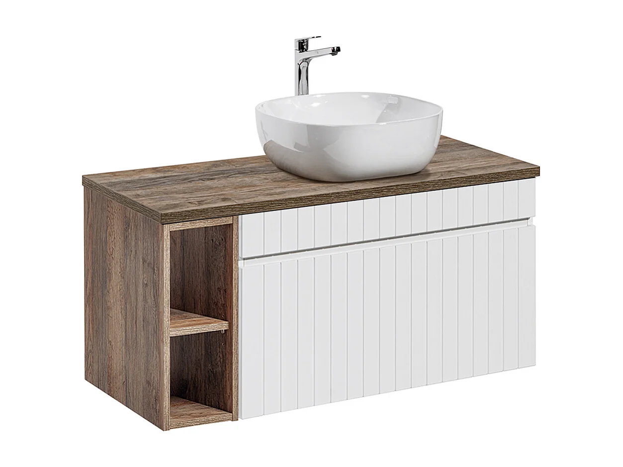 Enkele wastafel 100cm 2 nissen Zelie Wit en Hout