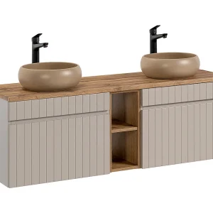 Dubbele wastafel 140cm 2 nissen Zelie Kasjmier en Hout