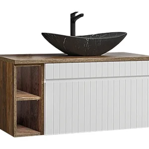 Enkele wastafel 100cm 2 nissen Zelie Wit Hout en Zwart Enkele wastafel 100cm 2 nissen Zelie Wit Hout en Zwart