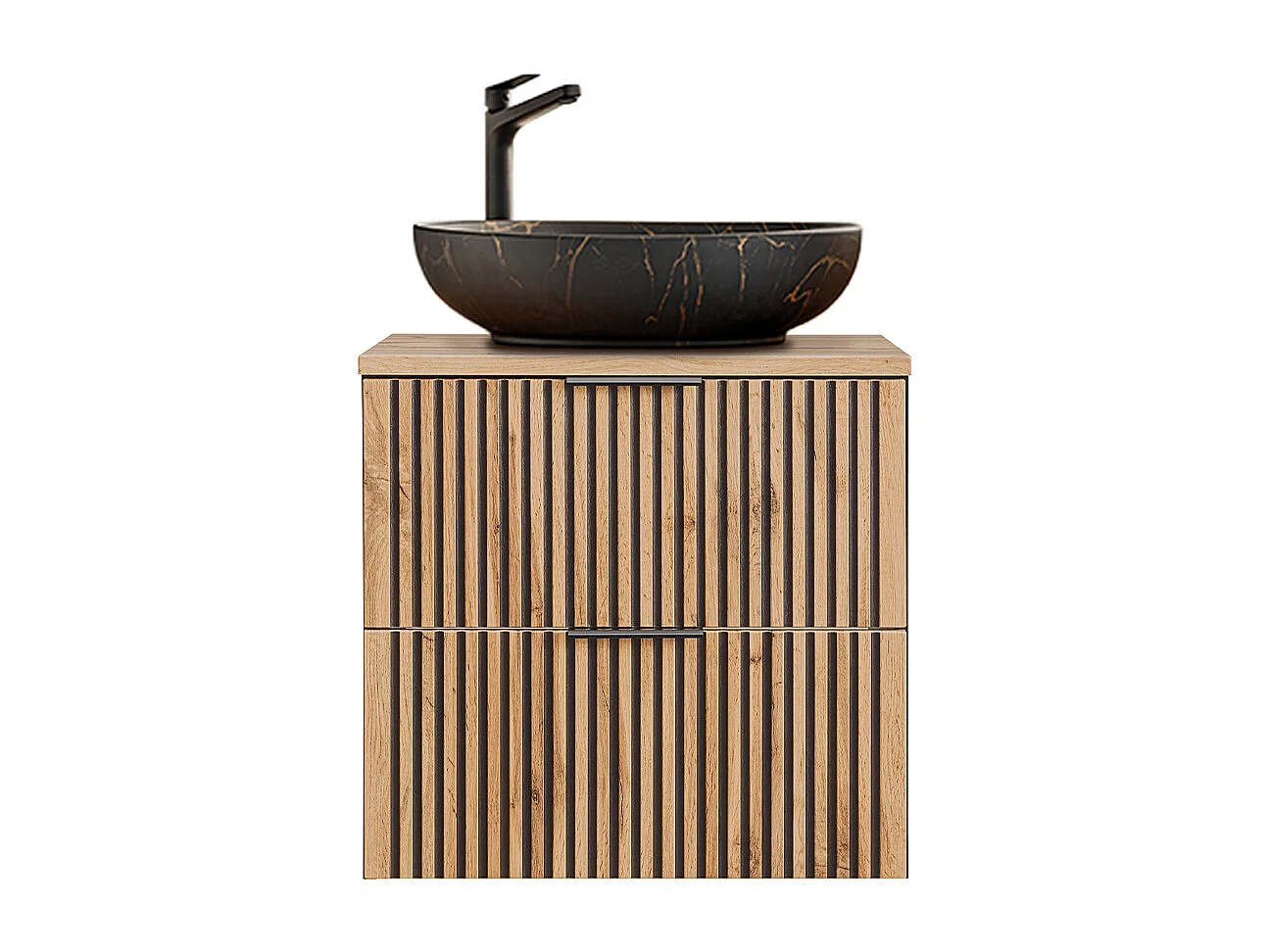 Enkele wastafel 60cm Gaia Wood en Zwart - Zwarte wastafel
