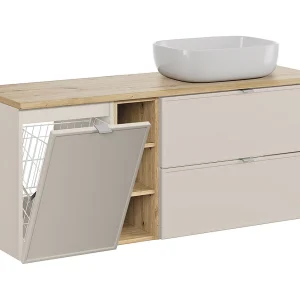 Alba Cachemire 140cm enkele wastafel met 3 nissen wasmand