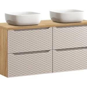 Elora Beige en houten dubbele wastafel 120cm 4 lades Elora Beige en houten dubbele wastafel 120cm 4 lades