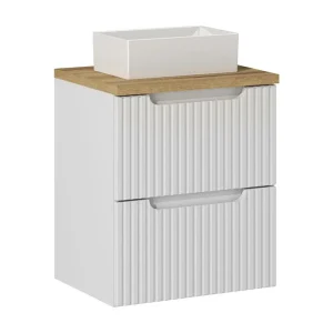 Enkele wastafel 50cm 2 laden Riva Wit en Hout Enkele wastafel 50cm 2 laden Riva Wit en Hout