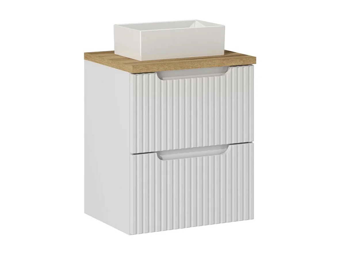 Enkele wastafel 50cm 2 laden Riva Wit en Hout
