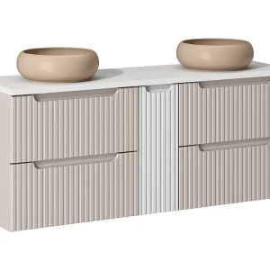 Dubbele wastafel 140cm 4 lades Riva Cashmere en Wit Dubbele wastafel 140cm 4 lades Riva Cashmere en Wit