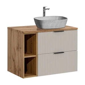 Enkele wastafel met steeneffect 80cm 2 nissen Adriel Kasjmier en Hout Enkele wastafel met steeneffect 80cm 2 nissen Adriel Kasjmier en Hout