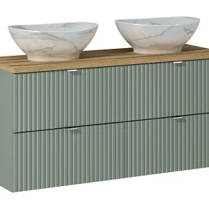 Dubbele wastafel 120cm 4 laden Jade Groen en Hout