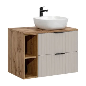 Enkele wastafel 80cm 2 nissen Adriel Kasjmier en Hout Enkele wastafel 80cm 2 nissen Adriel Kasjmier en Hout