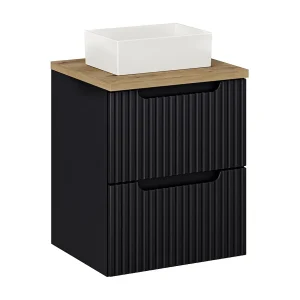 Meuble simple vasque 50cm 2 tiroirs Riva Noir en Bois