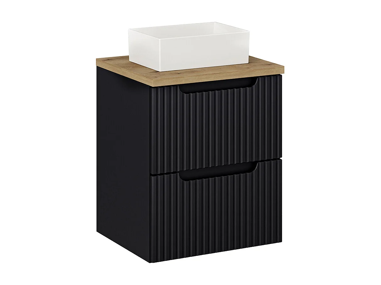 Meuble simple vasque 50cm 2 tiroirs Riva Noir en Bois