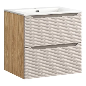 Elora Beige en hout enkel wastafelmeubel met inzet 60cm Elora Beige en hout enkel wastafelmeubel met inzet 60cm