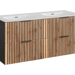 Dubbele wastafel Gaia 120cm Hout en Zwart Dubbele wastafel Gaia 120cm Hout en Zwart