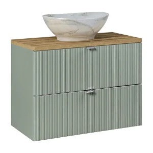 Enkele wastafel 80cm 2 laden Jade Groen en Hout