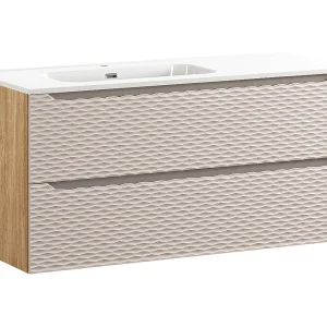 Elora Beige en houten wastafelmeubel, links 120cm, 2 laden Elora Beige en houten wastafelmeubel, links 120cm, 2 laden