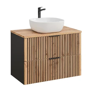 Gaia Wood en Zwart enkele wastafel 80cm Gaia Wood en Zwart enkele wastafel 80cm