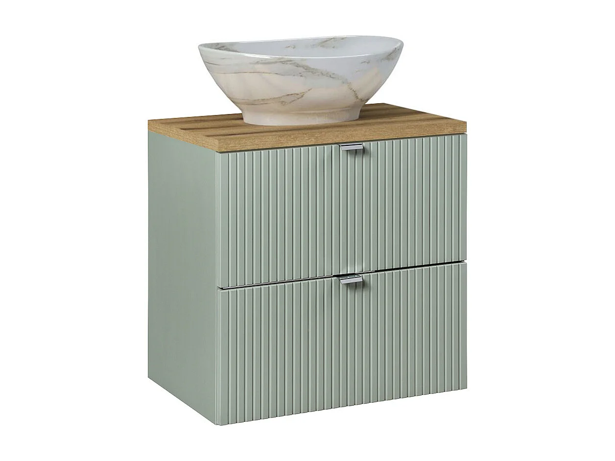 Enkele wastafel 60cm 2 lades Jade Groen en Hout