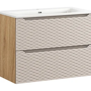 Elora Beige en hout 80cm enkele wastafel Elora Beige en hout 80cm enkele wastafel