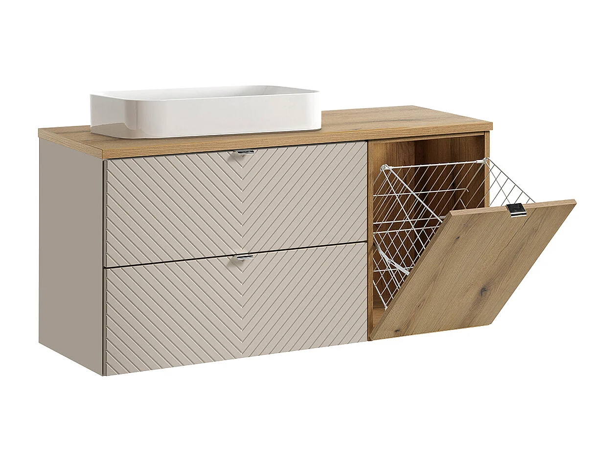 Enkele wastafel 120cm Manoa Cashmere en houten wasmand