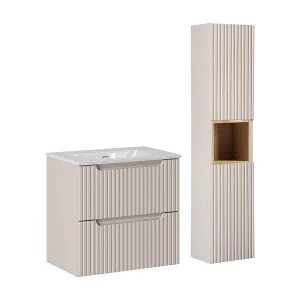 Ensemble meuble simple vasque encastrée 60cm 2 tiroirs et colonne Riva Cachemire en Hout Ensemble meuble simple vasque encastrée 60cm 2 tiroirs et colonne Riva Cachemire en Hout