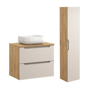 Enkele wastafel 70cm en sokkel Mallory Beige en hout