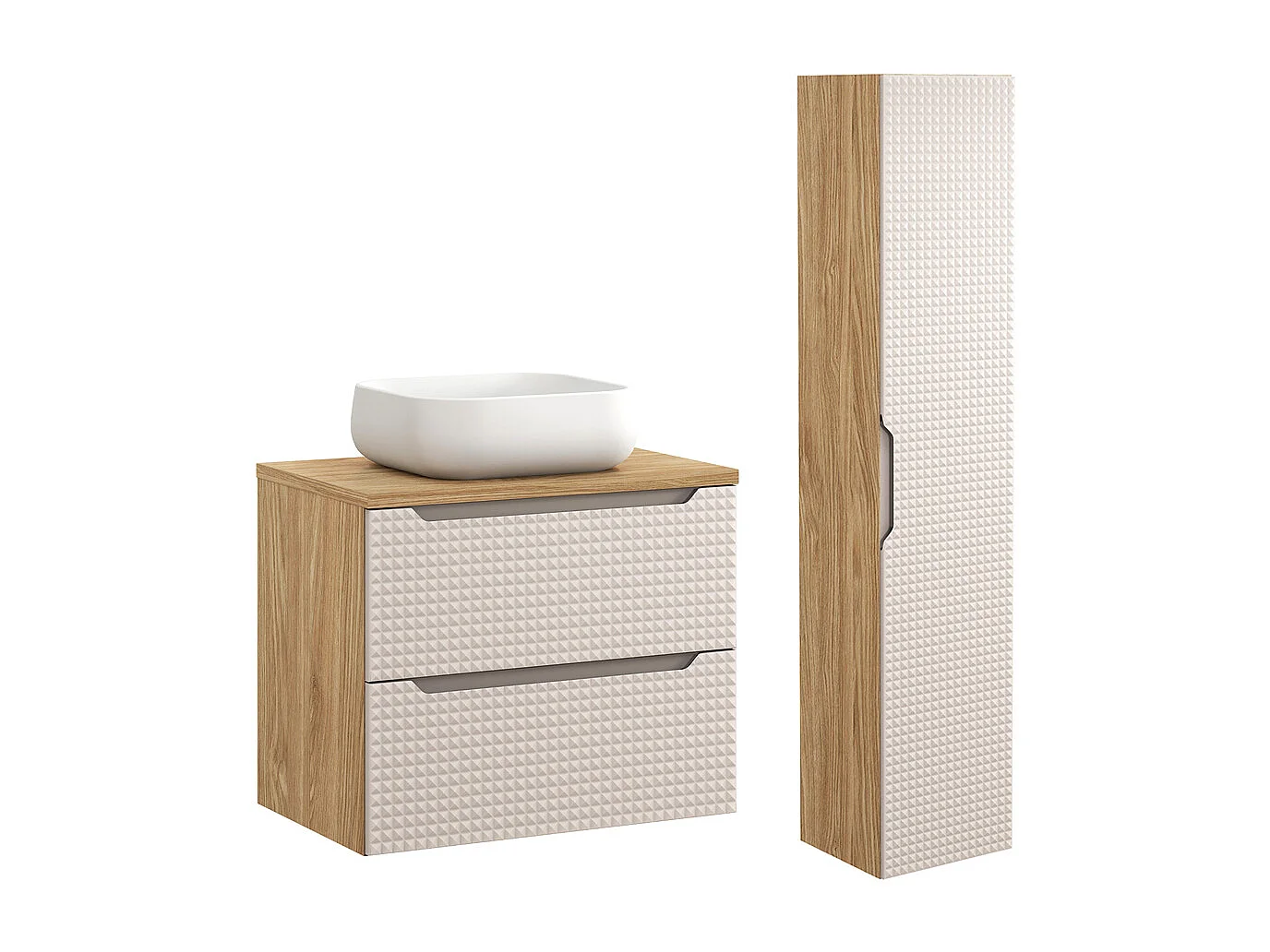 Enkele wastafel 70cm en sokkel Mallory Beige en hout