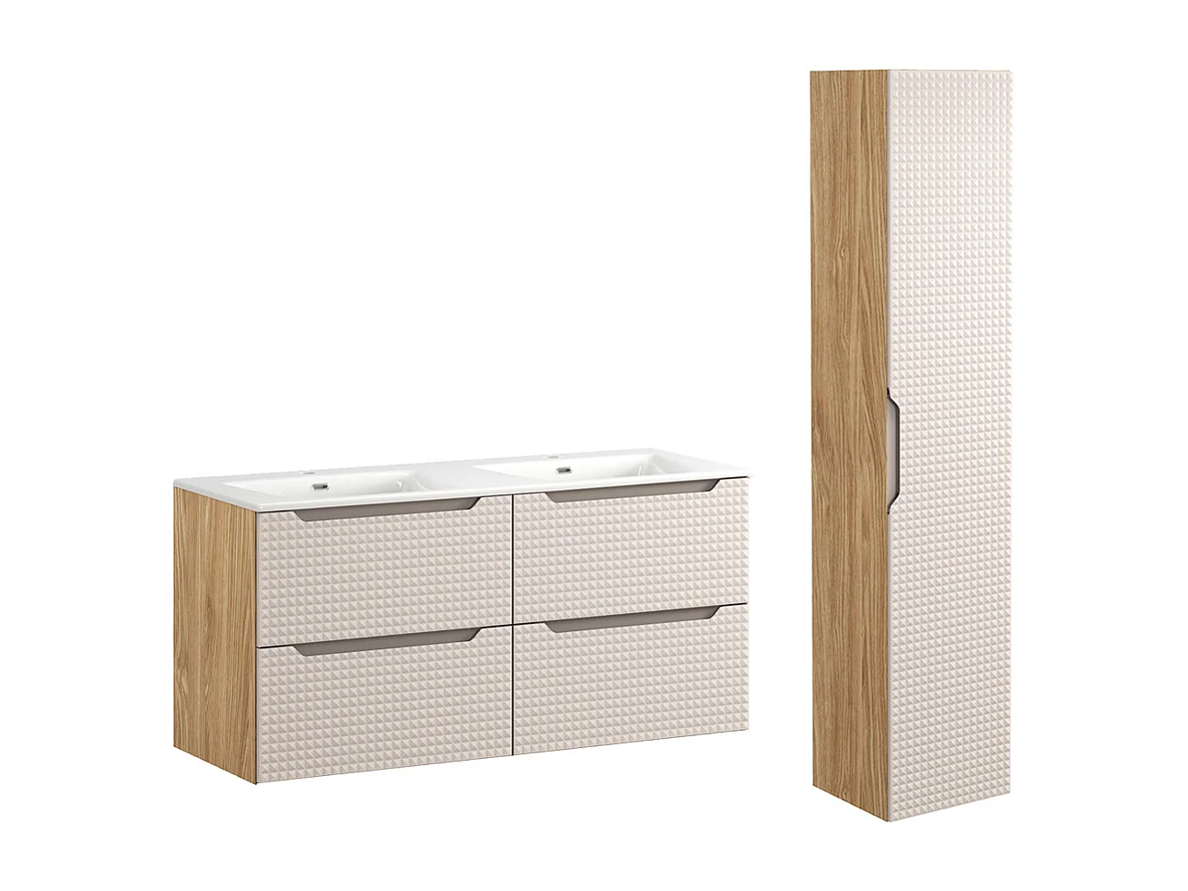 Dubbele wastafel 120cm en sokkel Mallory Beige en hout