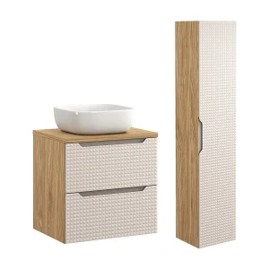 Enkele wastafel 60cm en sokkel Mallory Beige en hout Enkele wastafel 60cm en sokkel Mallory Beige en hout