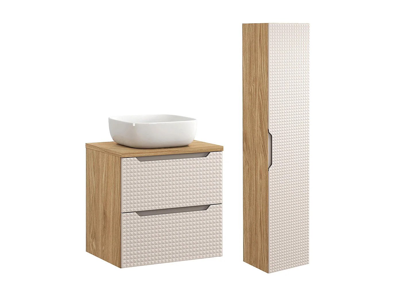Enkele wastafel 60cm en sokkel Mallory Beige en hout