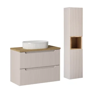 Ensemble meuble simple vasque 80cm 2 tiroirs en colonne Riva Cachemire en Hout Ensemble meuble simple vasque 80cm 2 tiroirs en colonne Riva Cachemire en Hout