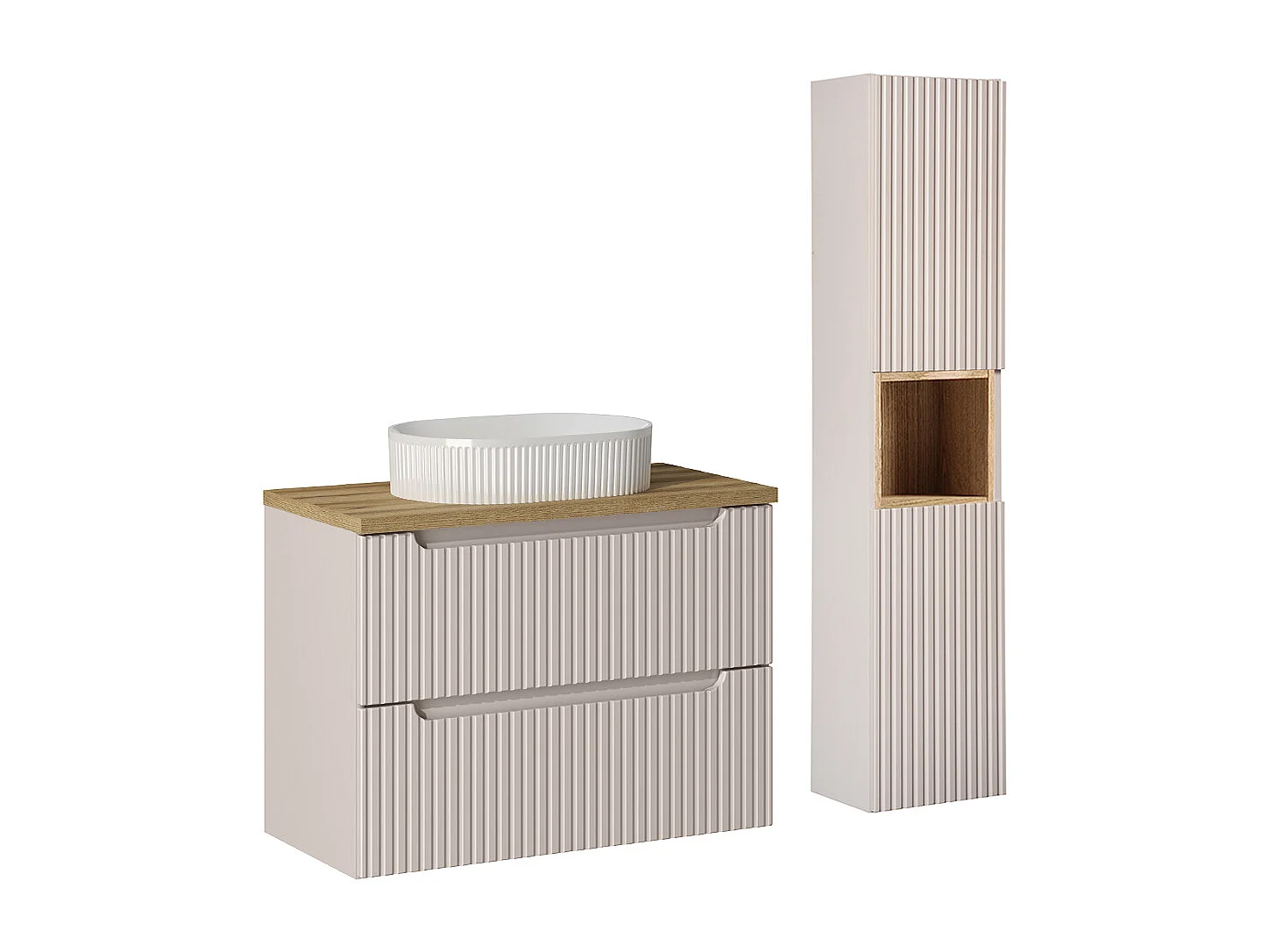 Ensemble meuble simple vasque 80cm 2 tiroirs en colonne Riva Cachemire en Hout