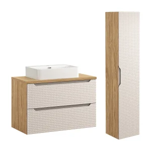 Enkele wastafel 90cm en sokkel Mallory Beige en hout Enkele wastafel 90cm en sokkel Mallory Beige en hout