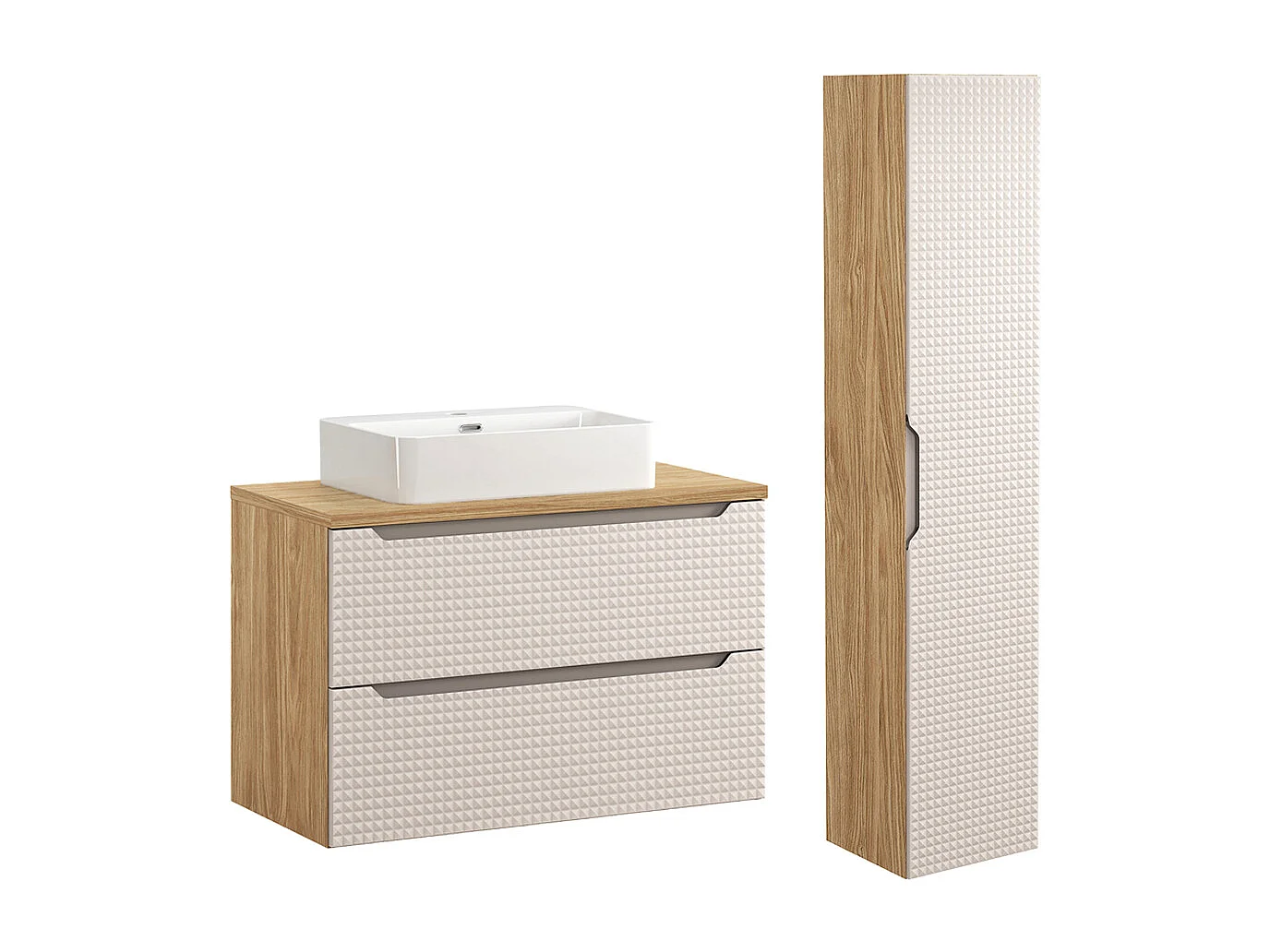 Enkele wastafel 90cm en sokkel Mallory Beige en hout