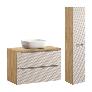 Elora Beige en hout enkele wastafel 90cm en sokkel Elora Beige en hout enkele wastafel 90cm en sokkel