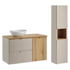 Set van 100cm enkele wastafel met kledinghanger en Manoa kolom Kasjmier en hout
