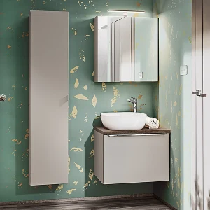 Ensemble enkele wastafel 60cm kolom en spiegelkast Éros Taupe Ensemble enkele wastafel 60cm kolom en spiegelkast Éros Taupe