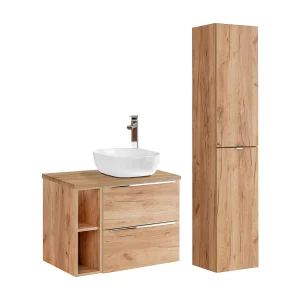 Enkele wastafel 80cm 2 nissen en kolom April Hout Enkele wastafel 80cm 2 nissen en kolom April Hout