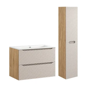 Elora Beige en hout enkel wastafelmeubel met 80cm inzetwastafel en sokkel Elora Beige en hout enkel wastafelmeubel met 80cm inzetwastafel en sokkel