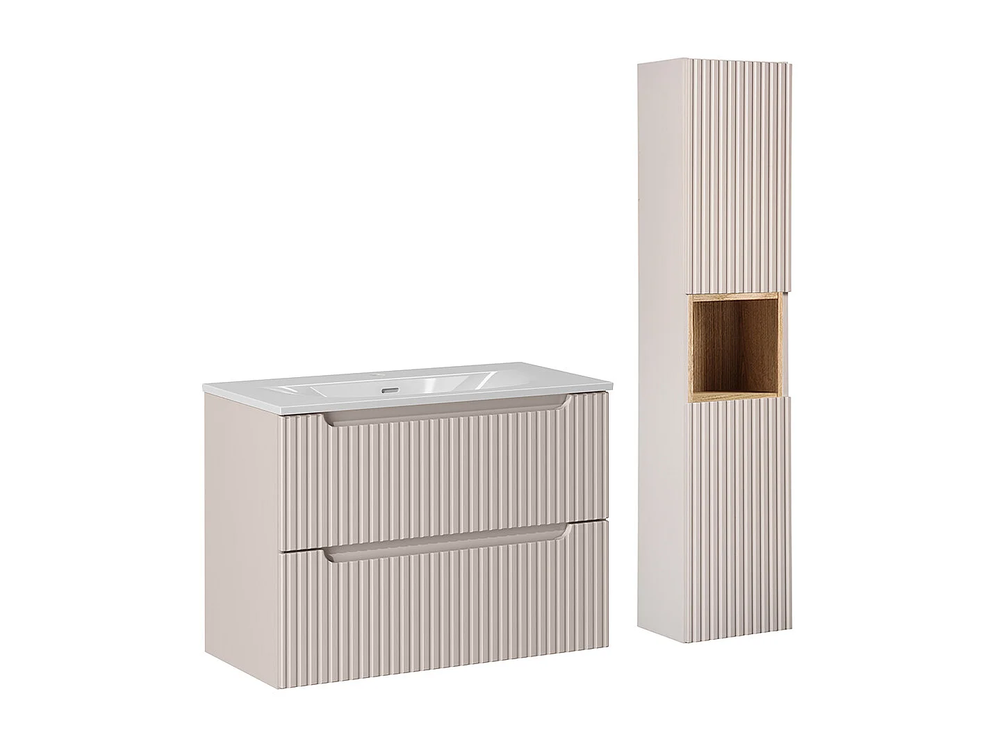Ensemble meuble simple vasque encastrée 80cm 2 tiroirs en colonne Riva Cachemire en Hout