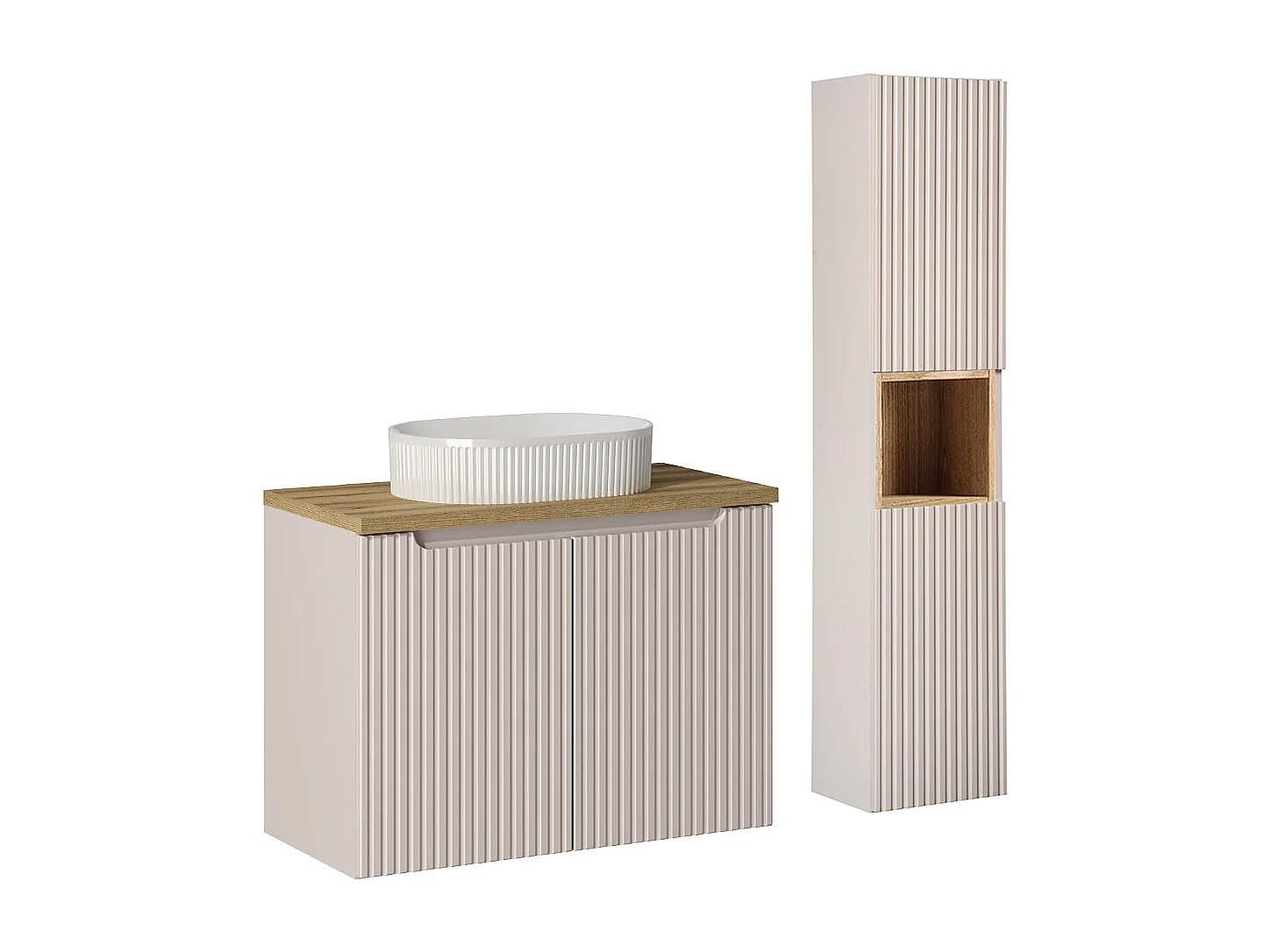 Ensemble meuble simple vasque 80cm 2 portes en colonne Riva Cachemire en Hout