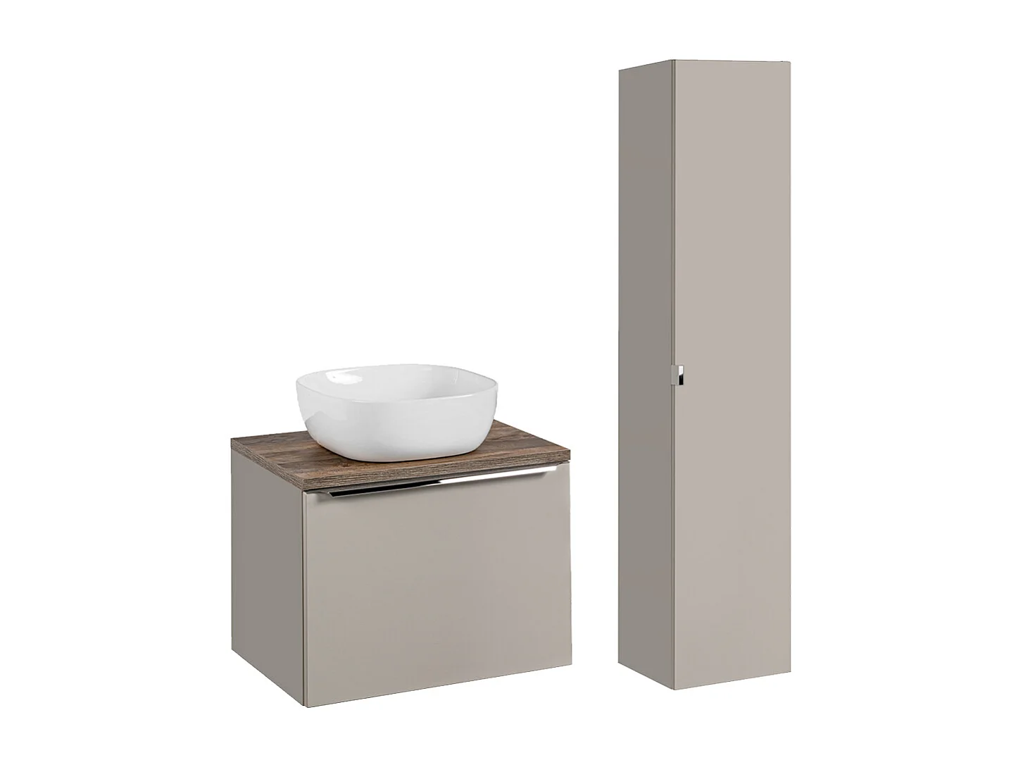 Ensemble enkele wastafel 60cm en kolom Éros Taupe