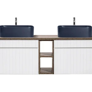 Dubbele wastafel 140cm 2 nissen Zelie Wit Hout en Blauw Dubbele wastafel 140cm 2 nissen Zelie Wit Hout en Blauw